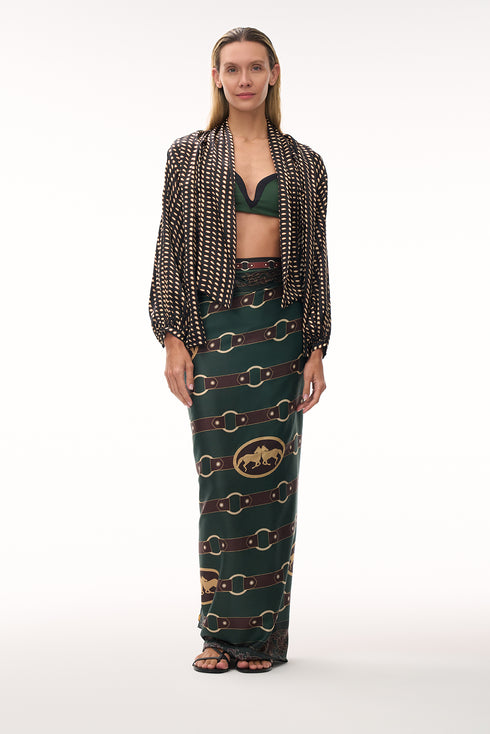 Simonetta Satin Silk Shirt / Black & Ivory Seeds